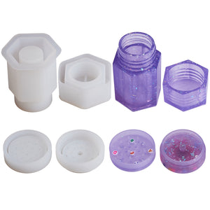 Hexagonal prism & flat round storage container silicone mold set (4 pieces)