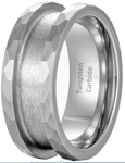 Tungsten 8mm hammered single channel inlay ring